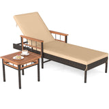 Tumbona reclinable de ratán para patio con mesa auxiliar y respaldo ajustable - Beige