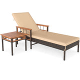 Tumbona reclinable de ratán para patio con mesa auxiliar y respaldo ajustable - Beige