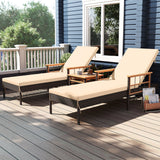 Tumbona reclinable de ratán para patio con mesa auxiliar y respaldo ajustable - Beige