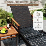 Tumbona reclinable de ratán para patio con mesa auxiliar y respaldo ajustable - Beige
