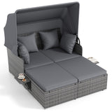 Patio Rattan Daybed with Retractable Canopy and Side Tables