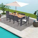 9 Pieces Patio Rattan Dining Set with Acacia Wood Table for Backyard Garden