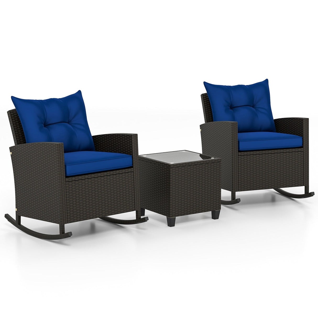 Sillones reclinables de ratán para patio con mesa de vidrio templado y cojines suaves para jardín, piscina o porche