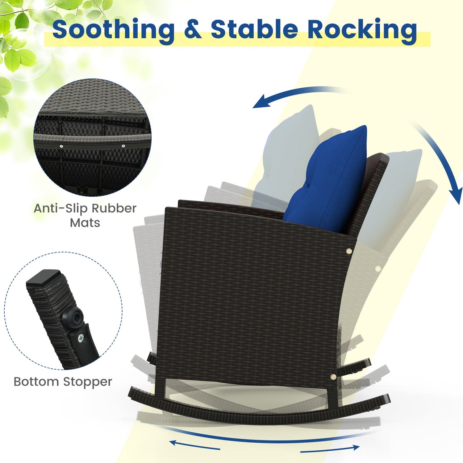 Sillones reclinables de ratán para patio con mesa de vidrio templado y cojines suaves para jardín, piscina o porche