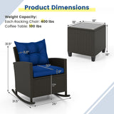 Sillones reclinables de ratán para patio con mesa de vidrio templado y cojines suaves para jardín, piscina o porche