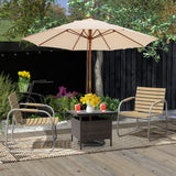 Mesa auxiliar cuadrada de mimbre para patio con agujero para sombrilla para jardín o piscina