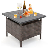 Mesa auxiliar cuadrada de mimbre para patio con agujero para sombrilla para jardín o piscina