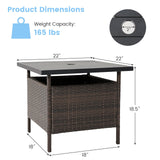 Mesa auxiliar cuadrada de mimbre para patio con agujero para sombrilla para jardín o piscina