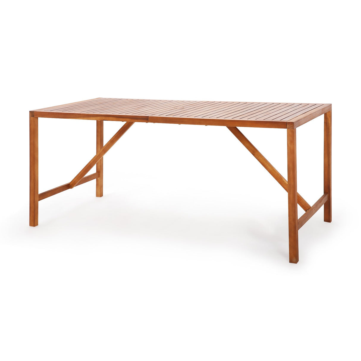 Mesa de comedor rectangular de madera de acacia para patio de 170 cm con agujero para sombrilla