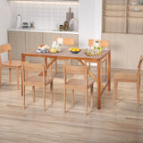 Mesa de comedor rectangular de madera de acacia para patio de 170 cm con agujero para sombrilla