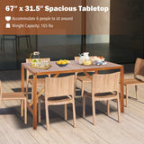 Mesa de comedor rectangular de madera de acacia para patio de 170 cm con agujero para sombrilla