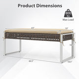 43 Inch Patio Rectangle Ottoman with Metal Legs and Seat Cushion-Beige