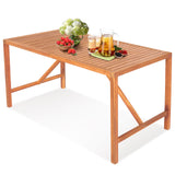 Mesa de comedor rectangular de madera de acacia de 55 pulgadas para patio con orificio para sombrilla