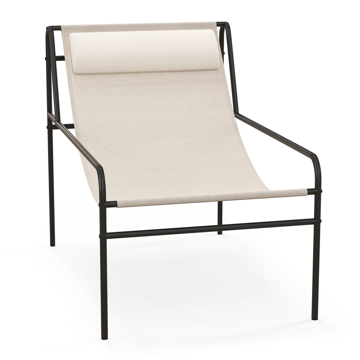 Tumbona reclinable de patio con almohada reposacabezas extraíble y estructura de metal - Beige