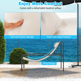 Tumbona reclinable de patio con almohada reposacabezas extraíble y estructura de metal - Beige