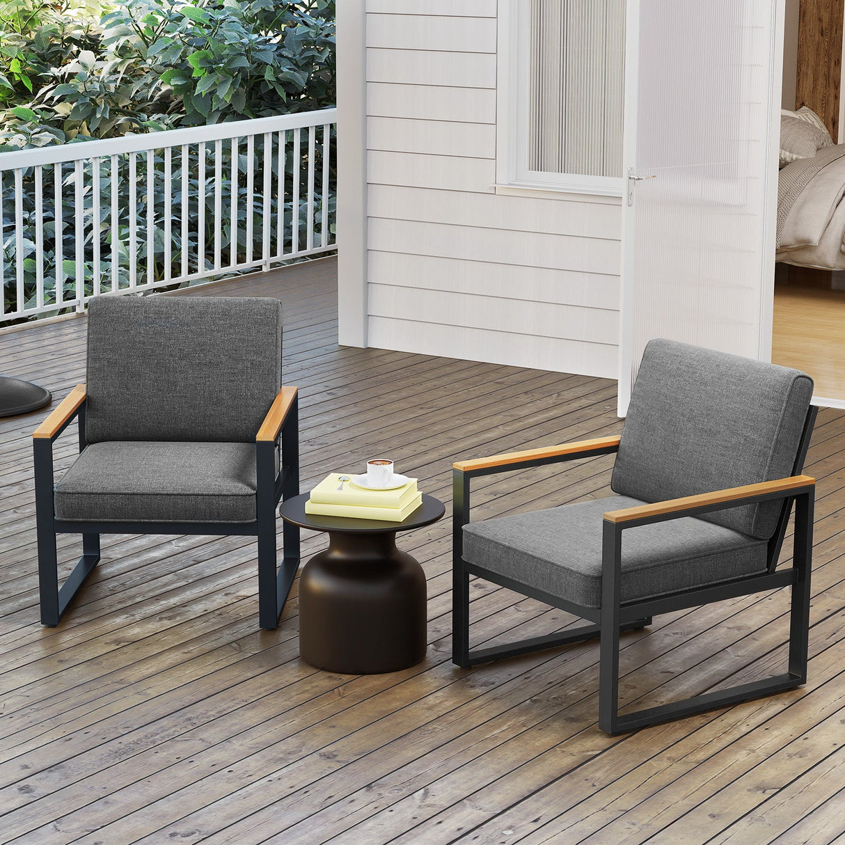 Conjunto de 2 sofás de aluminio modernos para patio con reposabrazos para balcón - Gris