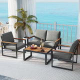 Conjunto de 2 sofás de aluminio modernos para patio con reposabrazos para balcón - Gris