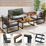 Conjunto de 2 sofás de aluminio modernos para patio con reposabrazos para balcón - Gris