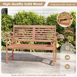 Patio Solid Wood Loveseat Outdoor 2-Seat Bench with Inclined Backrest and Slatted Seat