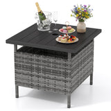 Mesa auxiliar cuadrada de mimbre para patio con agujero para sombrilla para jardín o piscina