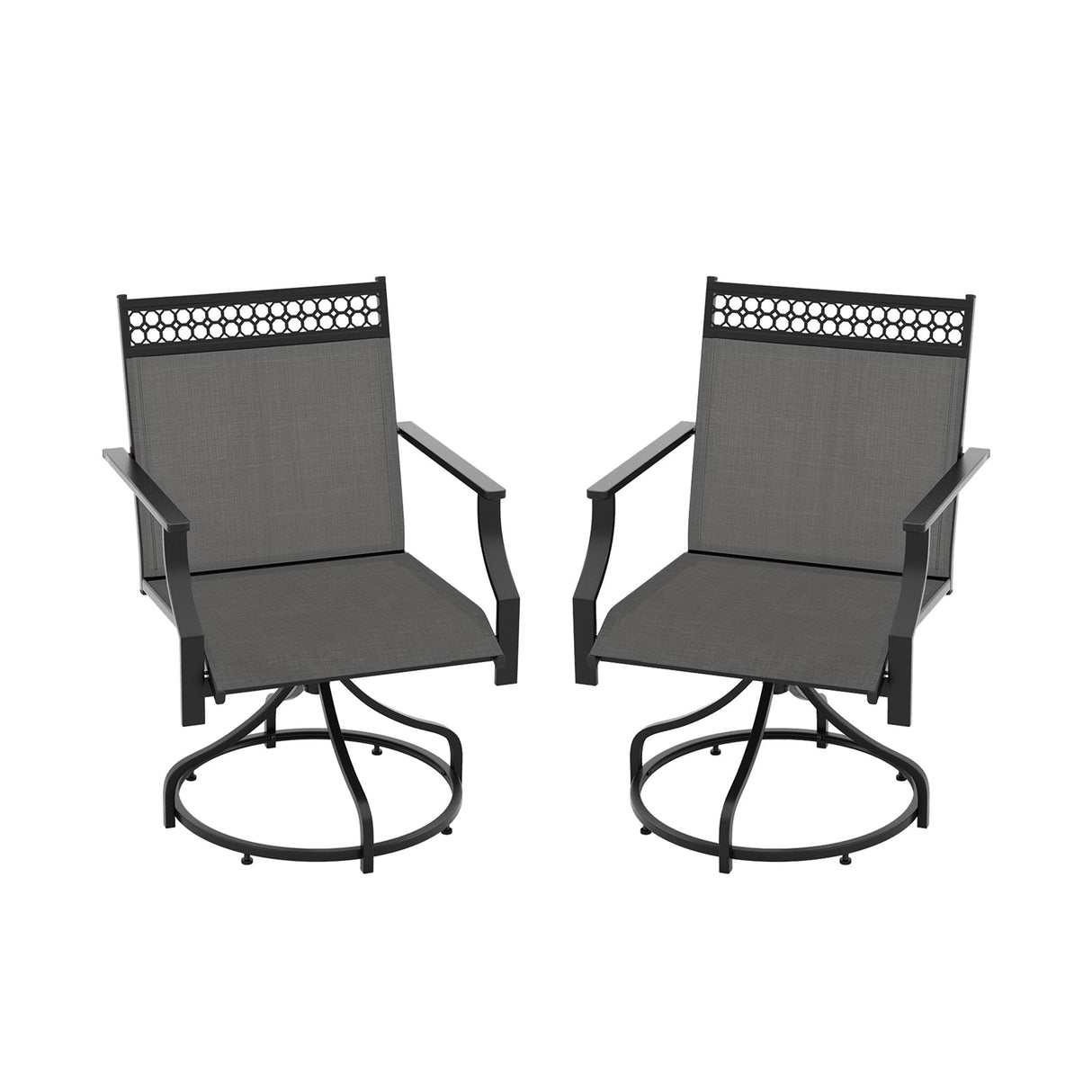 Juego de 2 sillas giratorias de comedor para patio con estructura de metal resistente y reposabrazos
