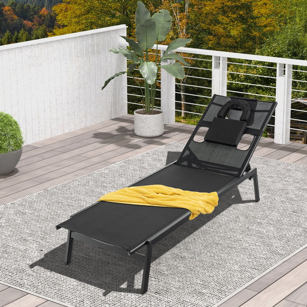 Tumbona reclinable de 5 posiciones para tomar el sol en el patio - Negra