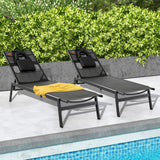 Tumbona reclinable de 5 posiciones para tomar el sol en el patio - Negra