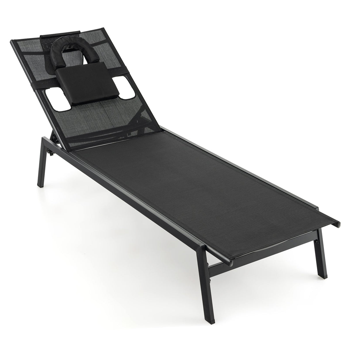 Tumbona reclinable de 5 posiciones para tomar el sol en el patio - Negra