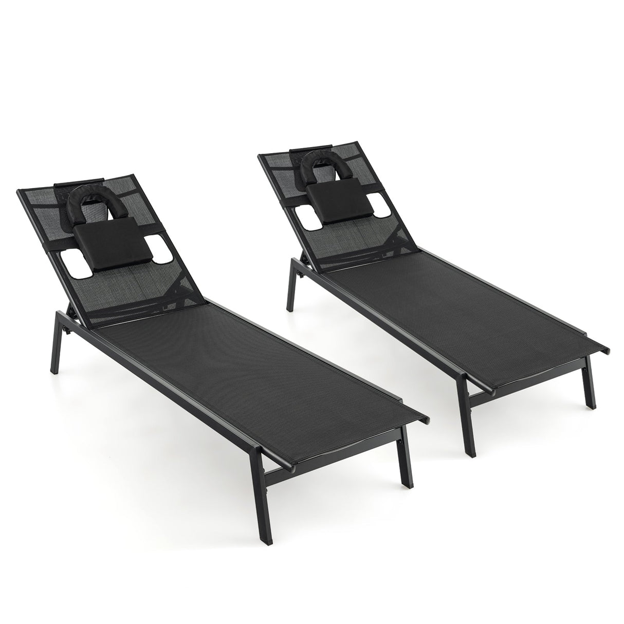 Tumbona reclinable de 5 posiciones para tomar el sol en el patio - Negra