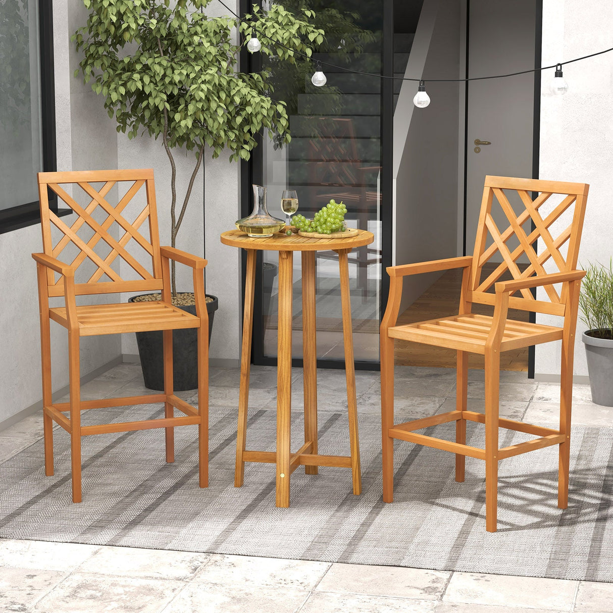 Taburete de bar de teca para patio, silla de exterior a la altura de la encimera con respaldo ergonómico
