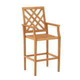 Taburete de bar de teca para patio, silla de exterior a la altura de la encimera con respaldo ergonómico