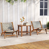 Patio Teak Wood Chair Outdoor Mid-Century Accent Chair with Nylon Webbing Seat