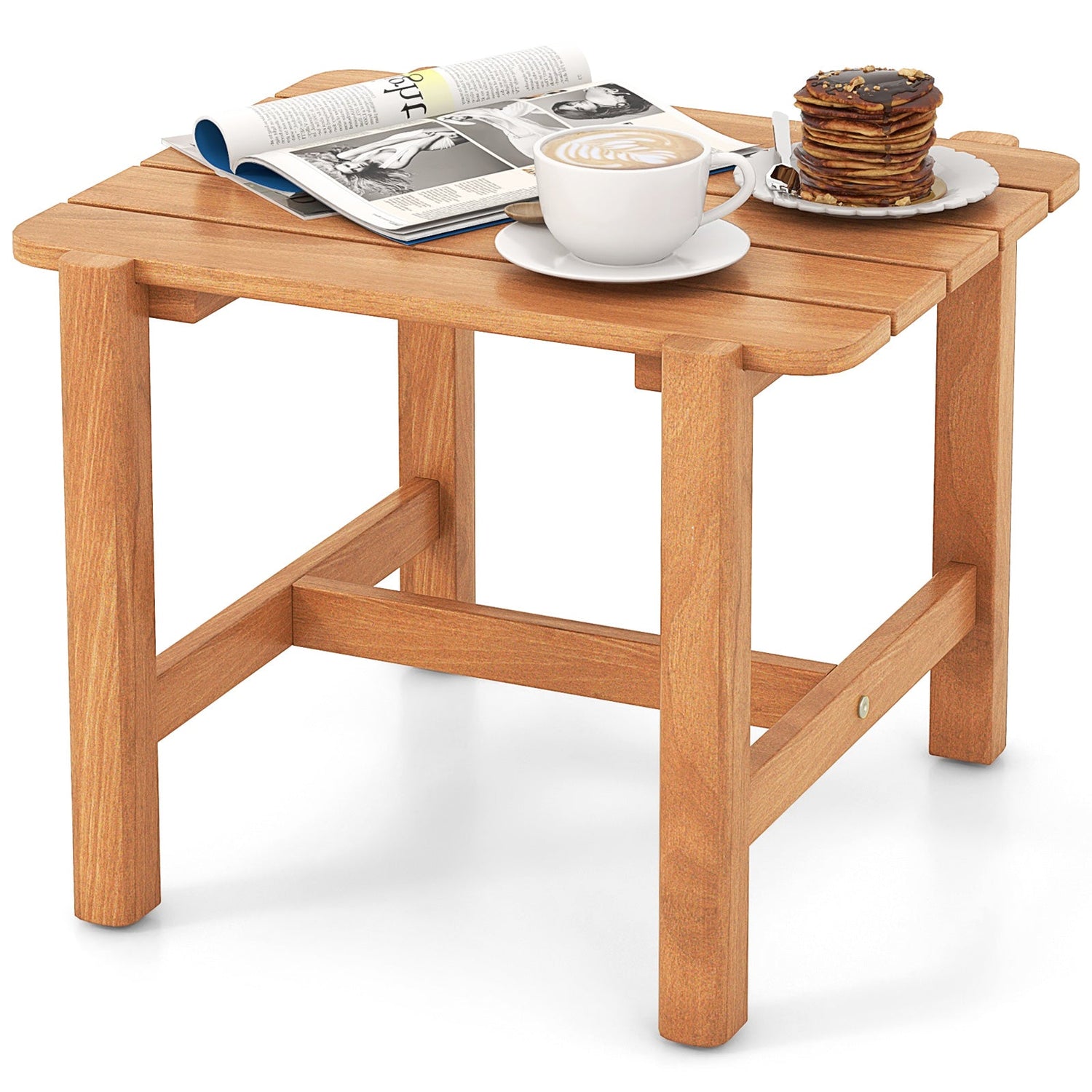 Mesa auxiliar de madera de teca para patio con tablero de listones para jardín