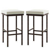 Patio Wicker Bar Stools Set of 2 with Seat Cushions and Footrest