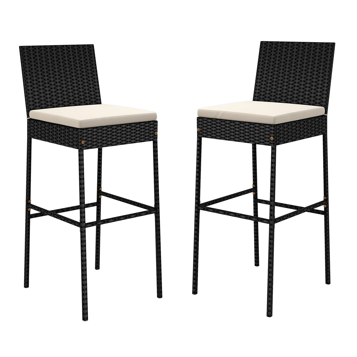 Taburetes de bar de mimbre para patio, juego de 2 con reposapiés y respaldo para el jardín.