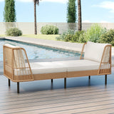 Patio Wicker Daybed Outdoor Boho Rattan Loveseat Sofa with Seat and Back Cushions-White
