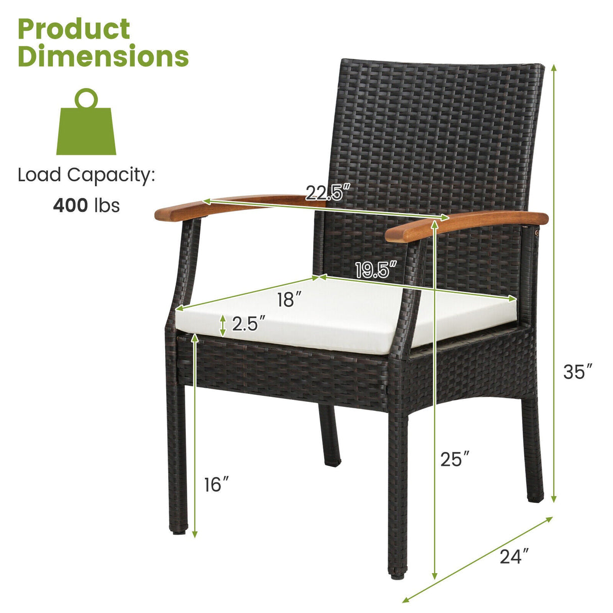 Juego de comedor de mimbre acolchado para patio de 5 piezas con reposabrazos de madera y orificio para sombrilla
