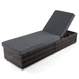 Tumbona de patio de mimbre con respaldo reclinable de 4 posiciones y cojín largo para asiento - Marrón