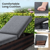 Tumbona de patio de mimbre con respaldo reclinable de 4 posiciones y cojín largo para asiento - Marrón