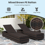 Tumbona de patio de mimbre con respaldo reclinable de 4 posiciones y cojín largo para asiento - Marrón