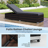 Tumbona de patio de mimbre con respaldo reclinable de 4 posiciones y cojín largo para asiento - Marrón