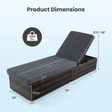 Tumbona de patio de mimbre con respaldo reclinable de 4 posiciones y cojín largo para asiento - Marrón