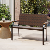 Sillón Loveseat de Mimbre para Patio con Reposabrazos de Madera de Acacia y Estructura de Metal