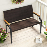 Sillón Loveseat de Mimbre para Patio con Reposabrazos de Madera de Acacia y Estructura de Metal