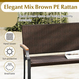 Sillón Loveseat de Mimbre para Patio con Reposabrazos de Madera de Acacia y Estructura de Metal