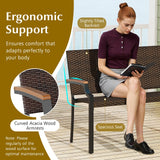 Sillón Loveseat de Mimbre para Patio con Reposabrazos de Madera de Acacia y Estructura de Metal