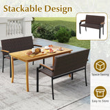 Sillón Loveseat de Mimbre para Patio con Reposabrazos de Madera de Acacia y Estructura de Metal