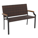 Sillón Loveseat de Mimbre para Patio con Reposabrazos de Madera de Acacia y Estructura de Metal