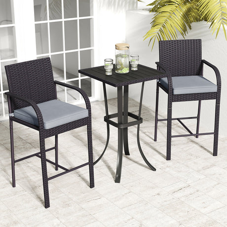 Juego de 3 piezas de sillas de bar y mesa cuadrada de mimbre para patio - Negro