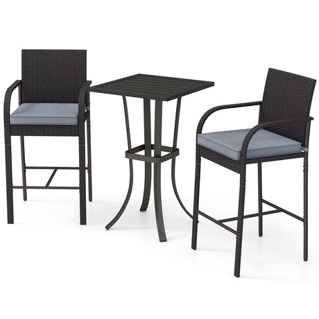 Juego de 3 piezas de sillas de bar y mesa cuadrada de mimbre para patio - Negro